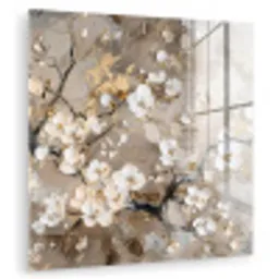 Bloemen - Wit - Goud - Beige  - Luxe plexiglas 5mm klein -zzzproduct_nieuw