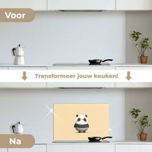 Panda - Beige - Minimalistisch keuken achterwand spatscherm klein -voor_na_NL