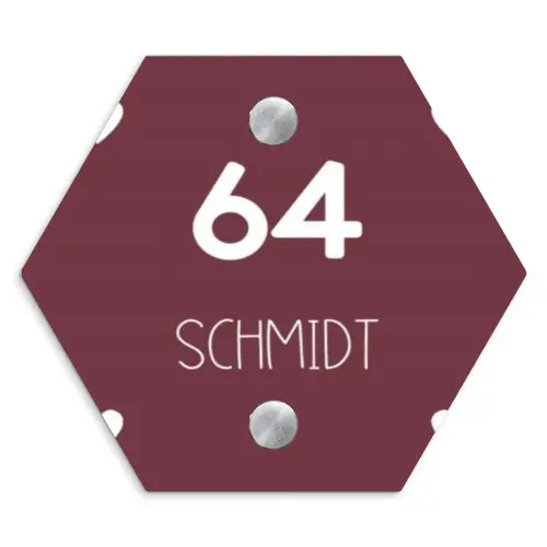 Witte hartjes in hoeken - Modern Naambord Hexagon klein -3d