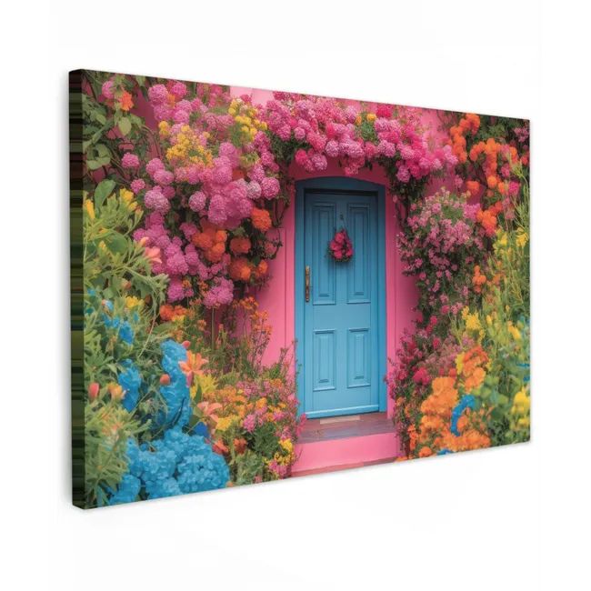 Outdoor Leinwand - Blumen - Tür - Rosa