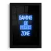 Gaming - Tekst - Gaming zone - Neon - Blauw fotolijst zwart zonder passe partout klein -3d