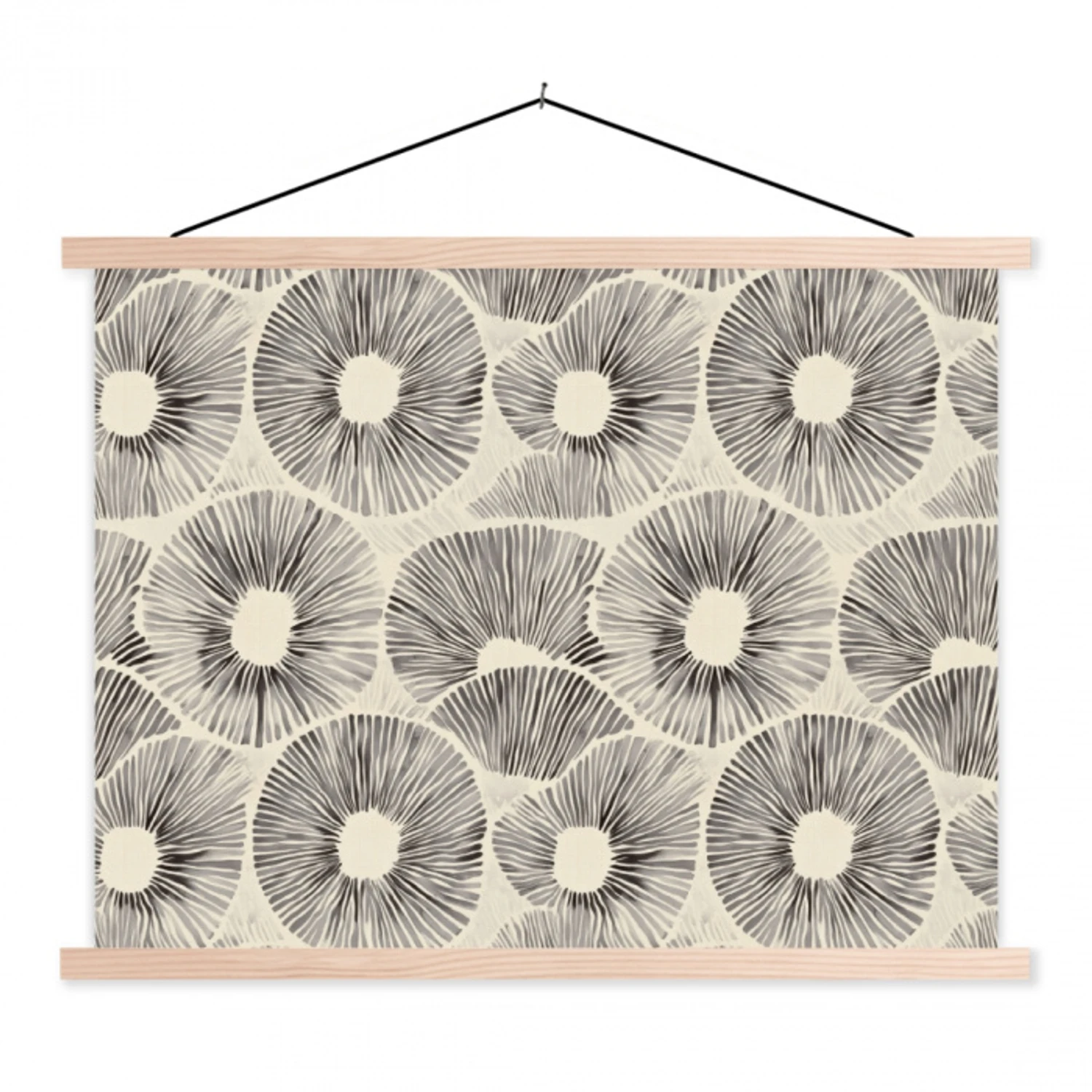 Cirkels - Patroon - Zwart textielposter latten blank klein 122 -3d