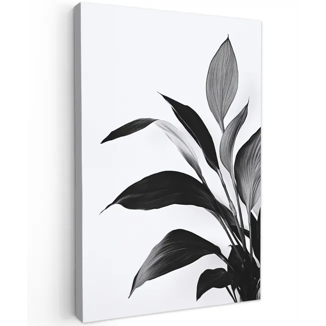 Plant - Bladeren - Minimalistisch - Zwart Tuinposter op houten frame 2 cm dik klein -3d