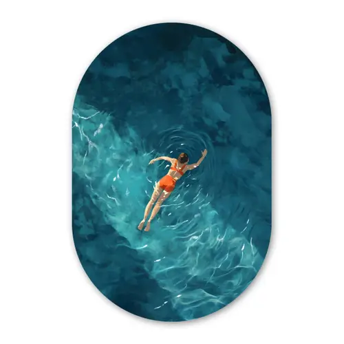 Vrouw - Water - Bikini - Oranje Wandcirkel Ovaal Glas middel -3d