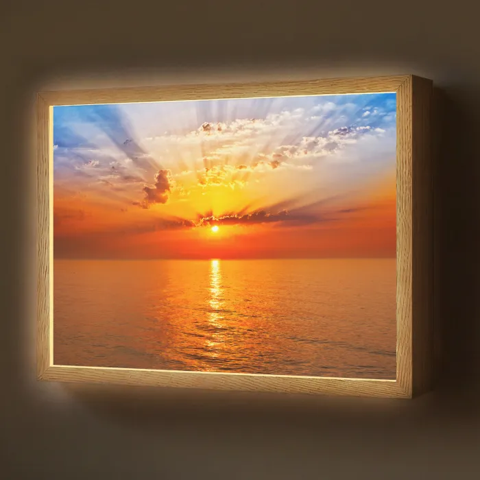 Zonsondergang - Zee - Lucht - Oranje - Horizon - Water Light Box met batterij (Wandlamp) middel -z3d_website
