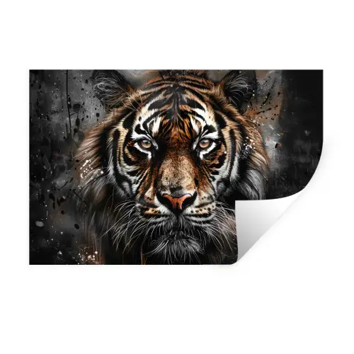 Tijger - Dieren - Portret - Luxe - Zwart Muursticker klein -3d