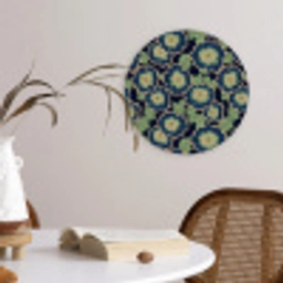 Bloemen - Borduurwerk - Patroon - Blauw - Groen Wandcirkel kunststof plaat 5mm dik klein 188 -sfeer4