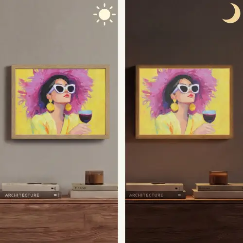 Vrouw - Hoed - Paars - Wijn Light Box met batterij (Wandlamp) middel -sfeer3