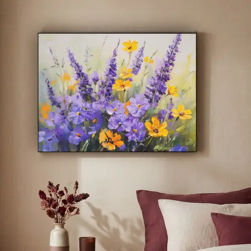 Lavendel - Bloemen - Natuur - Kunst Textielframe zwart klein -sfeer1