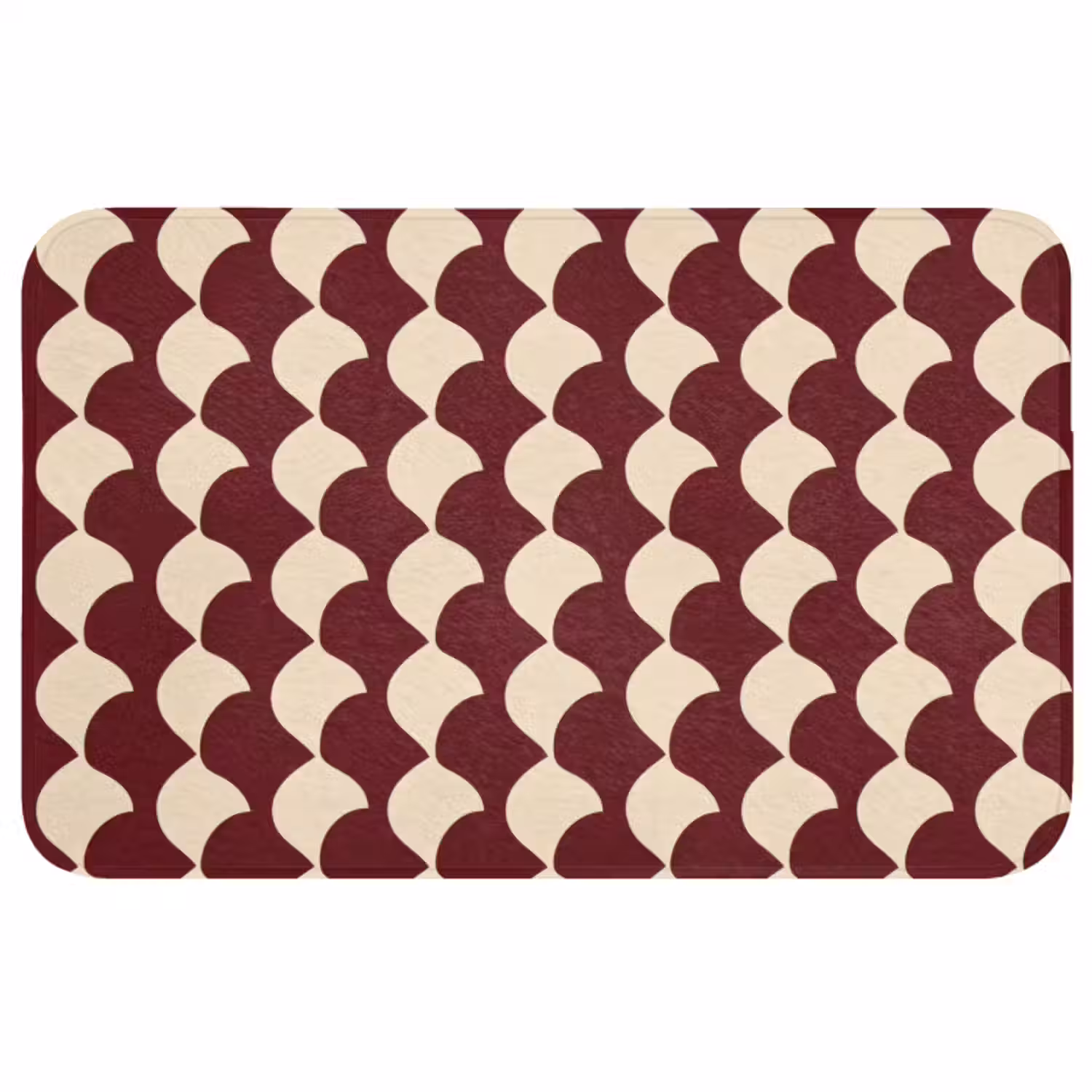 Badmat - Rood - Tegelpatroon - Crème