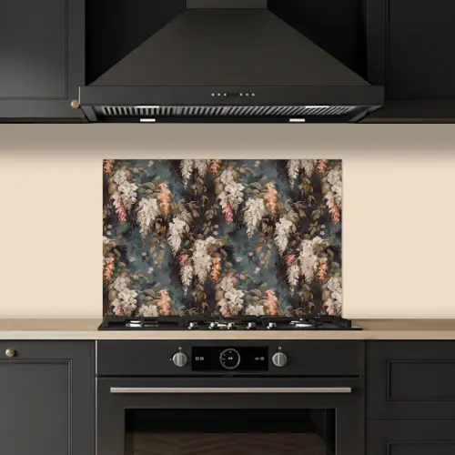 Bloemen - Bladeren - Donker - Patroon keuken achterwand spatscherm klein 900 -sfeer1