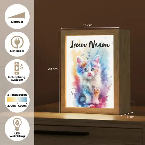 Kat - Kleurrijk - Verf - Dier - Wit Light Box met kabel (Kinderlampje) klein -USP_NL