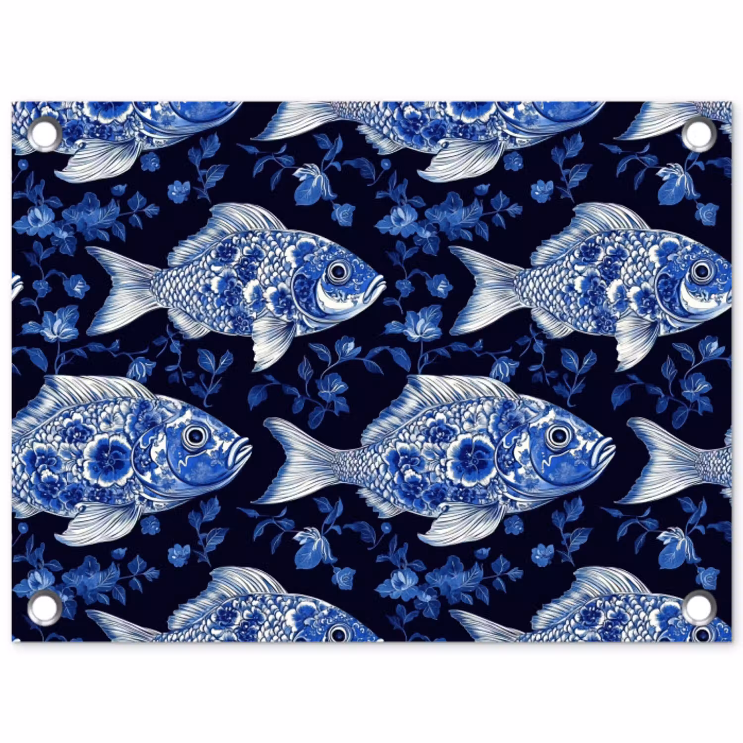 Vissen - Bloemen - Blauw tuinposter los doek klein 239 -3d