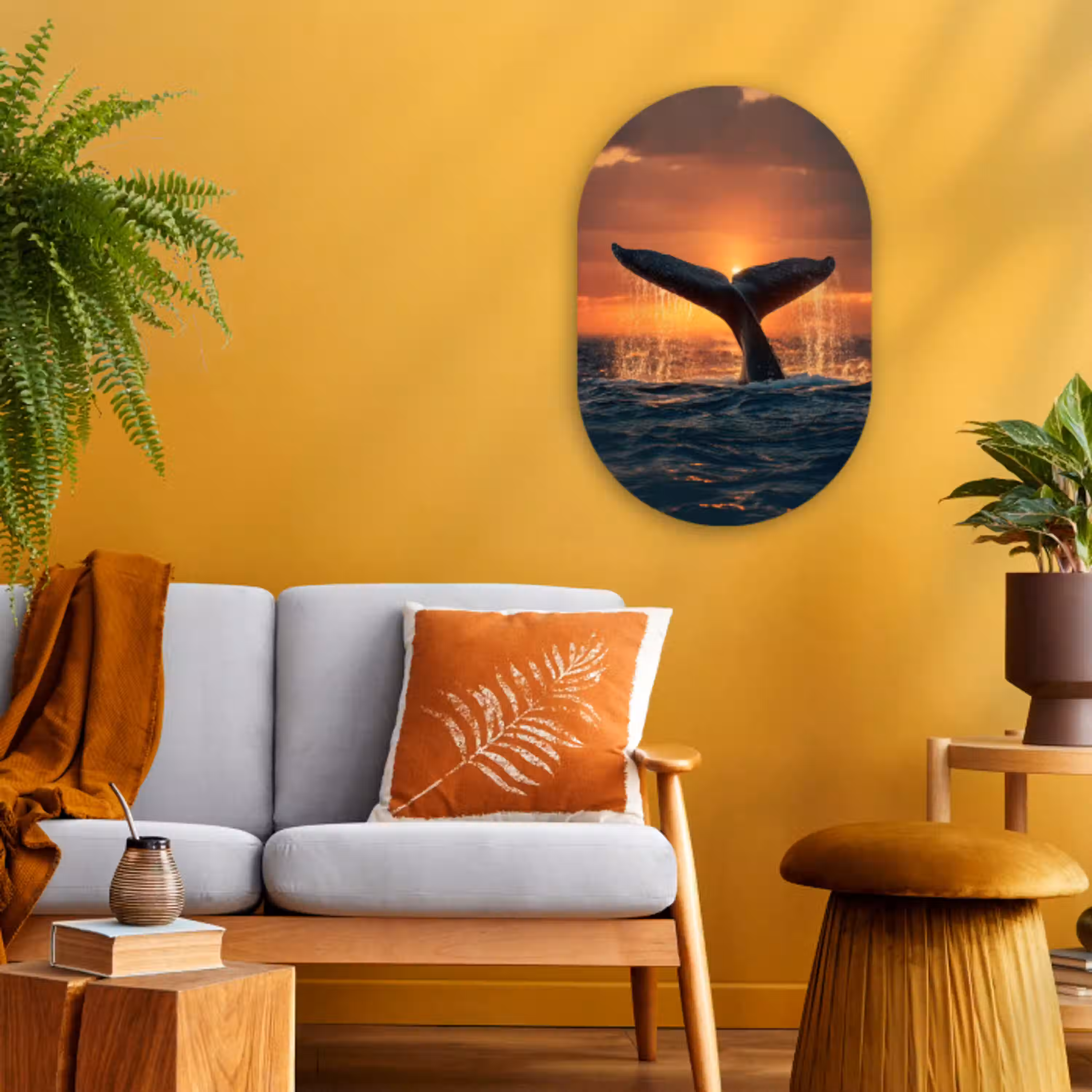Walvis staart - Water - Zonsondergang Wandcirkel Ovaal Forex klein -sfeer4
