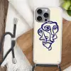 Lijntekening - Overlappende gezichten - Donkerblauw Hoesje iPhone 16 Pro Max met koord klein -sfeer4