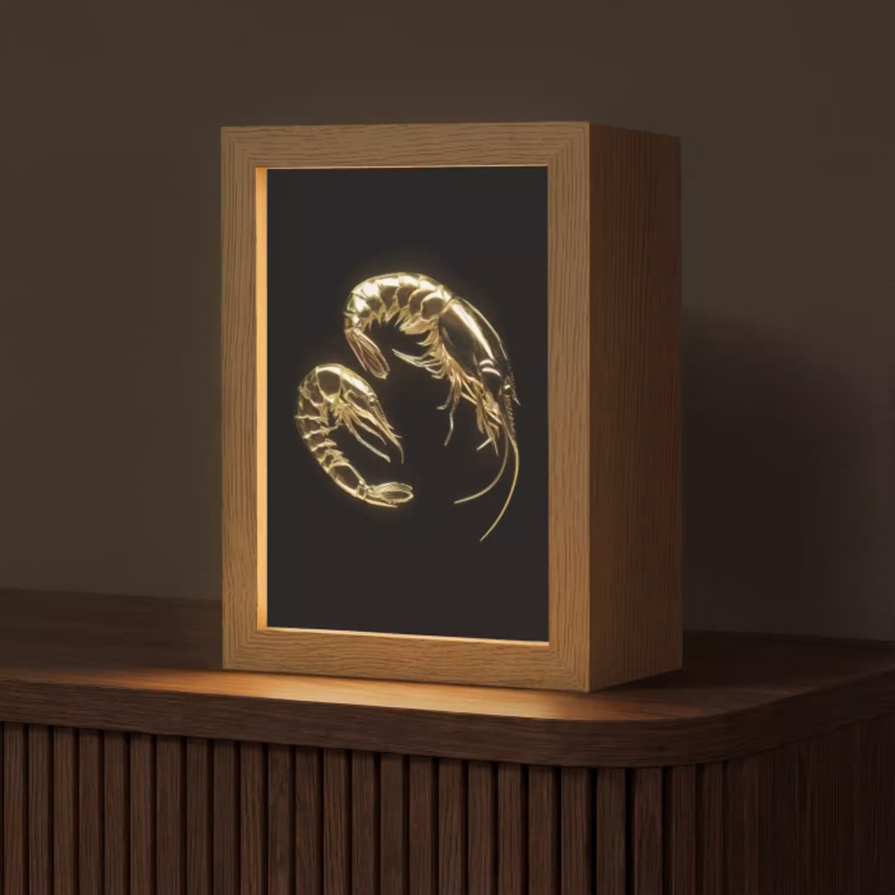 Garnalen - Zwart - Goud - Dieren Light Box met kabel (Tafellamp) klein -z3d_website