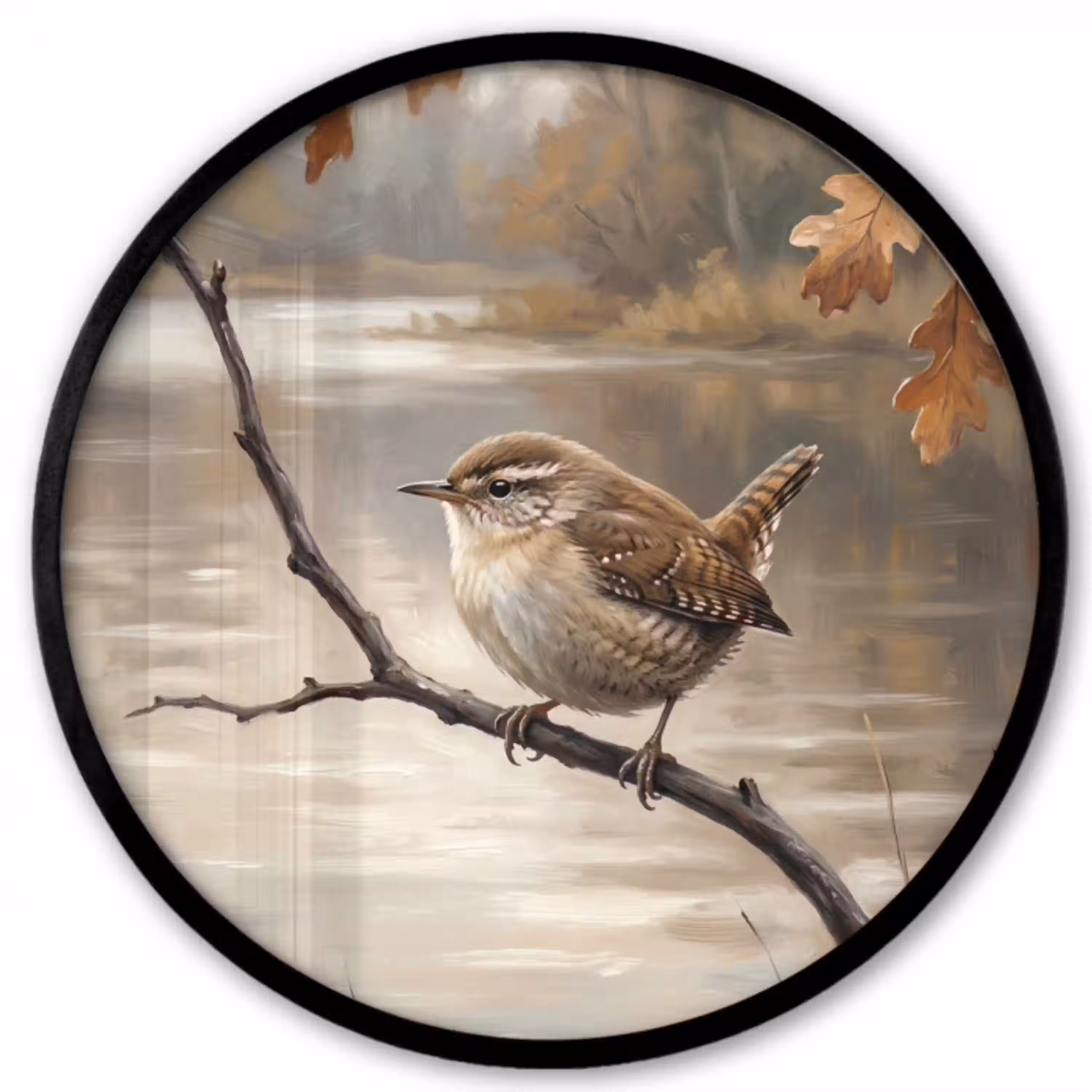 Winterkoninkje - Tak - Rivier - Natuur - Sfeervol Fotolijst rond zonder passe partout klein -3d