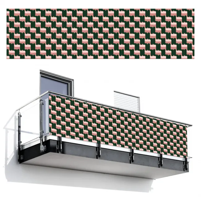 Balkonsichtschutz - Zopfmuster - Grün - Rosa - Geometrisch