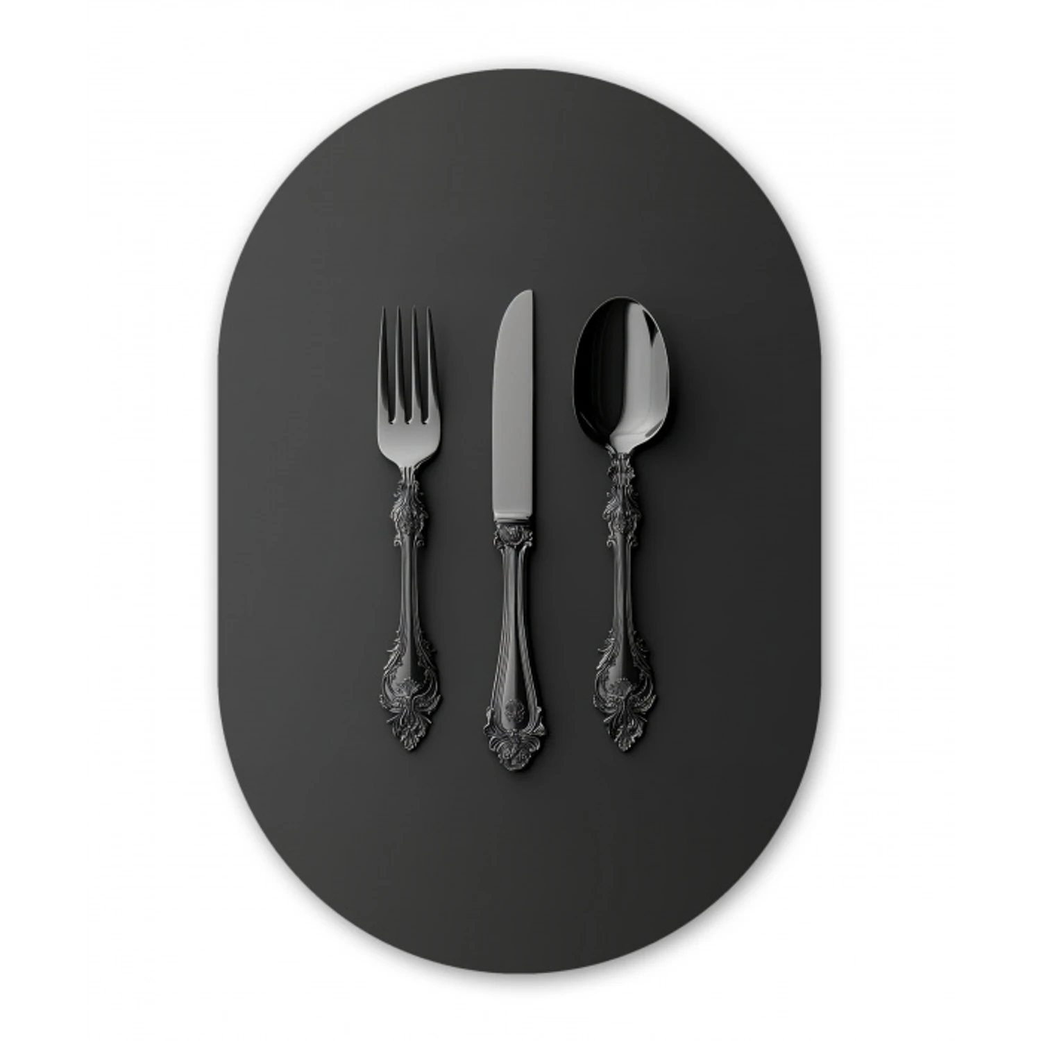 Bestek - Zwart Wandcirkel Ovaal Glas middel -3d
