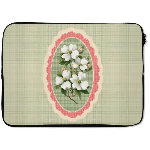 Bloemen - Illustratie - Geruit - Groen laptophoes neopreen klein -zkaufland3dotto