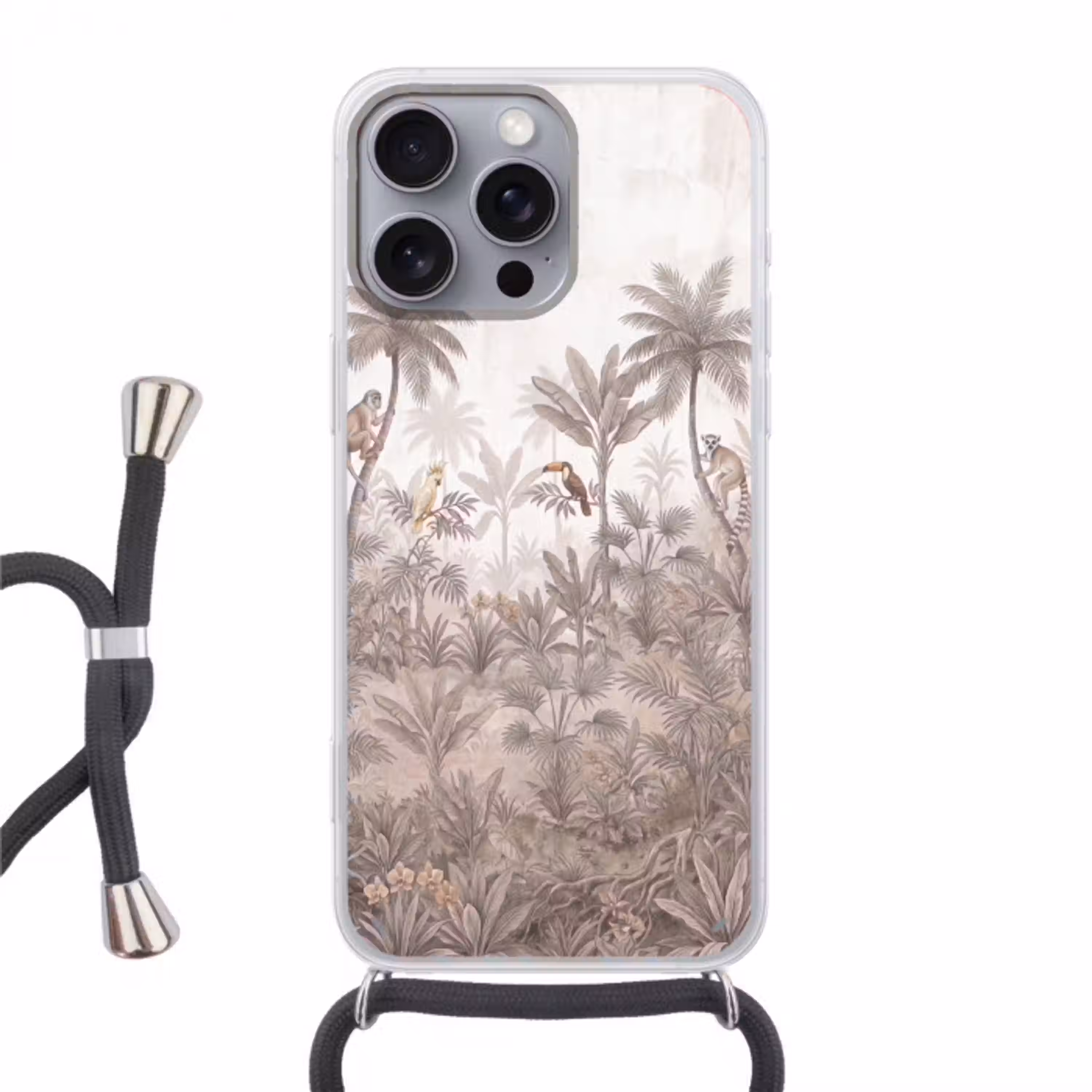 Jungle - Dieren - Palmbomen Hoesje iPhone 16 Pro Max met koord klein -3d