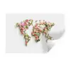 Wereldkaart - Bloemen - Subtiel Muursticker klein -3d
