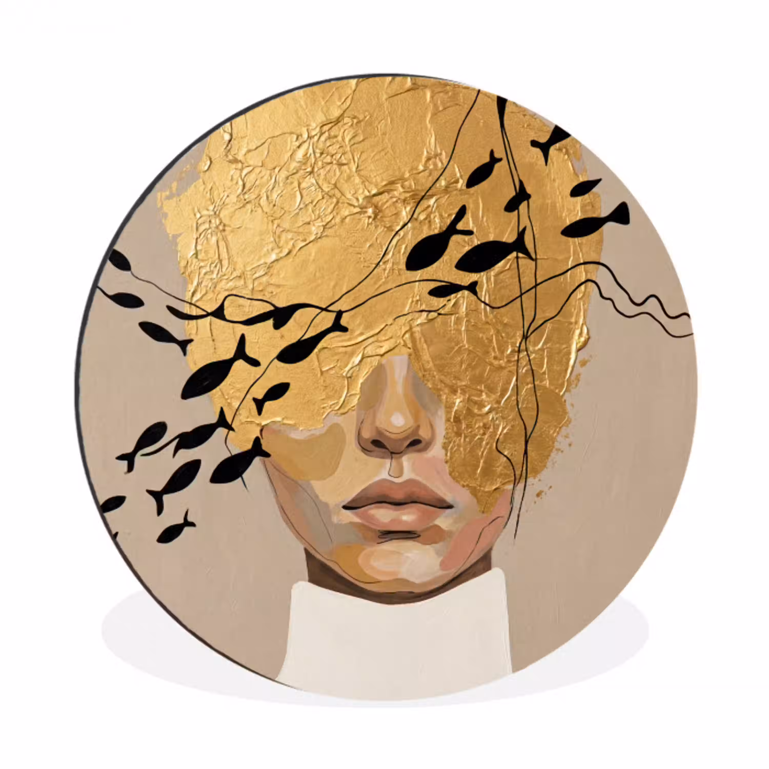 Modern - Vrouw - Goud Wandcirkel aluminium klein -3d