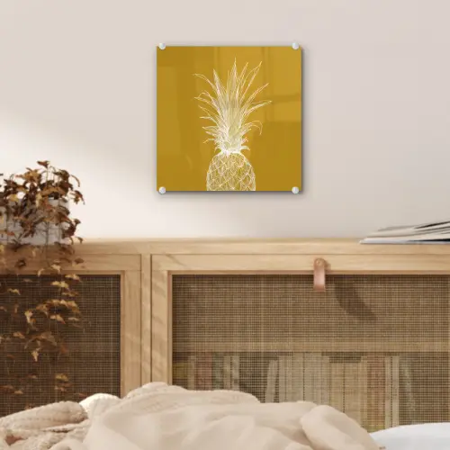 Lijnillustratie - Ananas - Bladkroon - Okergeel plexiglas 5mm klein -sfeer4