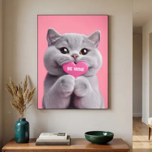 Kat - Valentijn - Roze - Liefde Textielframe zwart klein -sfeer1