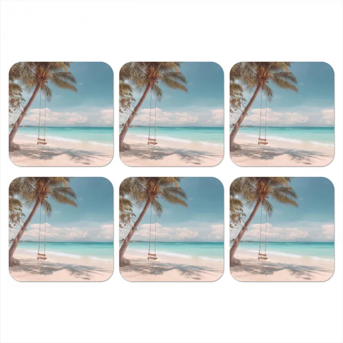 Palmboom - Schommel - Strand - Lucht onderzetter kurk middel -3d