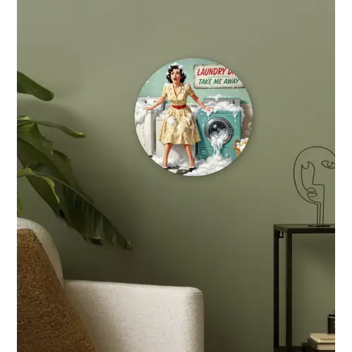 Retro - Blauw - Vrouw Wandcirkel kunststof plaat 5mm dik klein -sfeer3