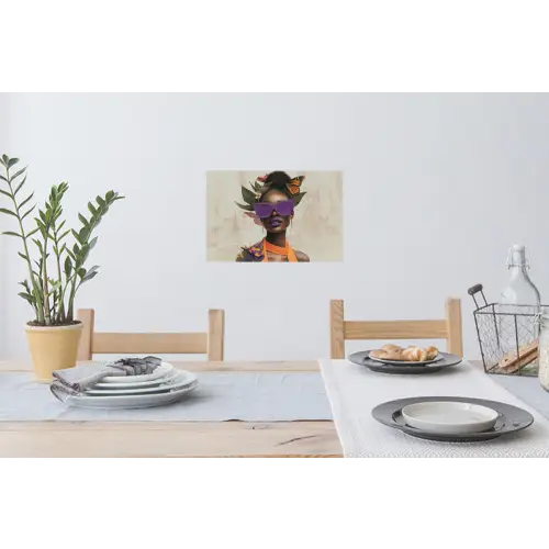 Vrouw - Zonnebril - Vlinder - Bloemen Muursticker klein -eettafel
