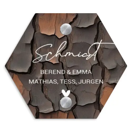 Boomschors - Sierlijk Naambord Hexagon klein -3d