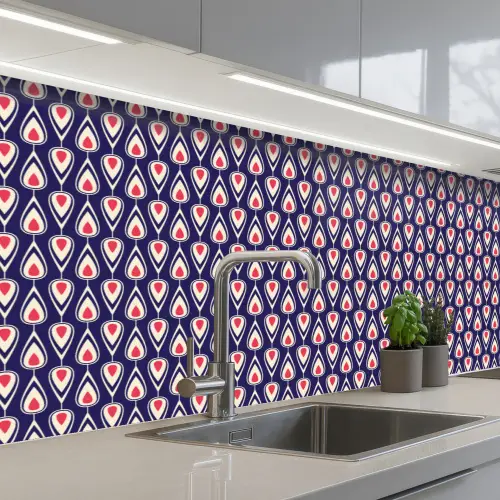 Patronen - Vintage - Blauw - Rood keuken achterwand 2 middel 871 -3d_schuin