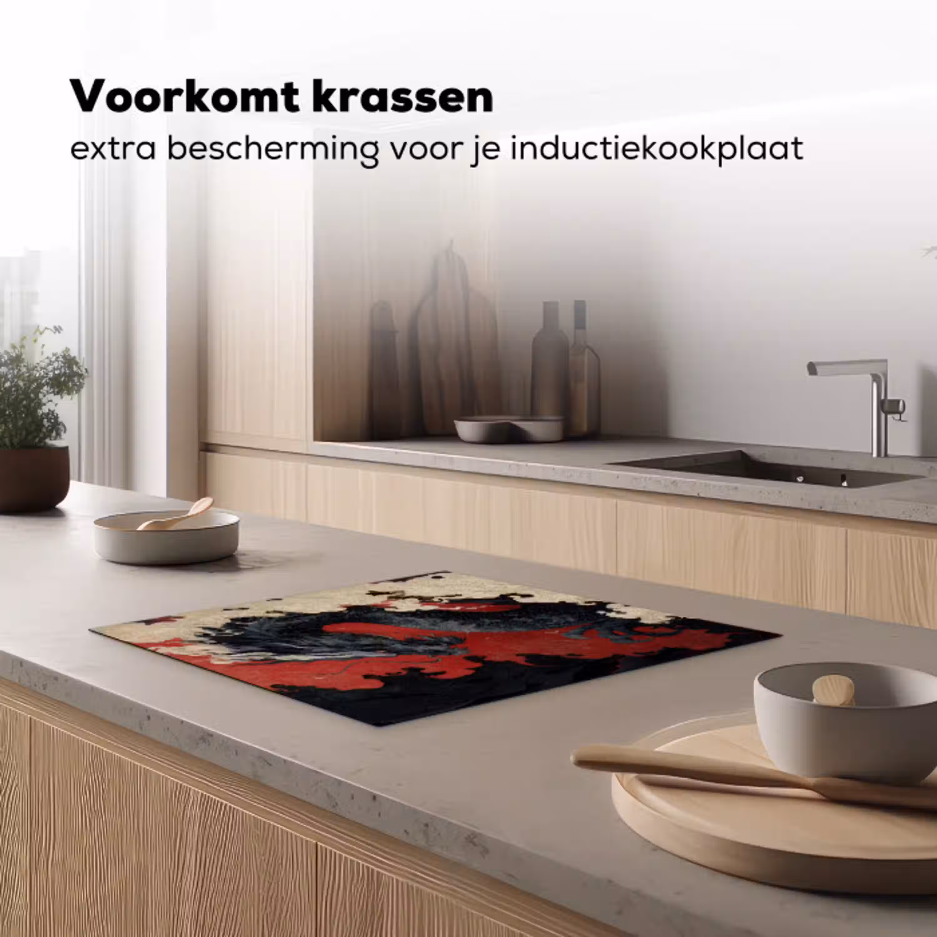 Zwarte draak - Rookwolken - Rood Inductie beschermer vinyl 3mm middel -sfeer1