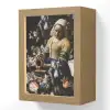 Melkmeisje - Johannes Vermeer - Bloemen - Blauw Light Box met kabel (Wandlamp) klein -3d