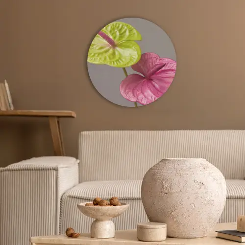 Planten - Anthurium - Groen - Roze Akoestische PET Vilt - Rond klein -sfeer1