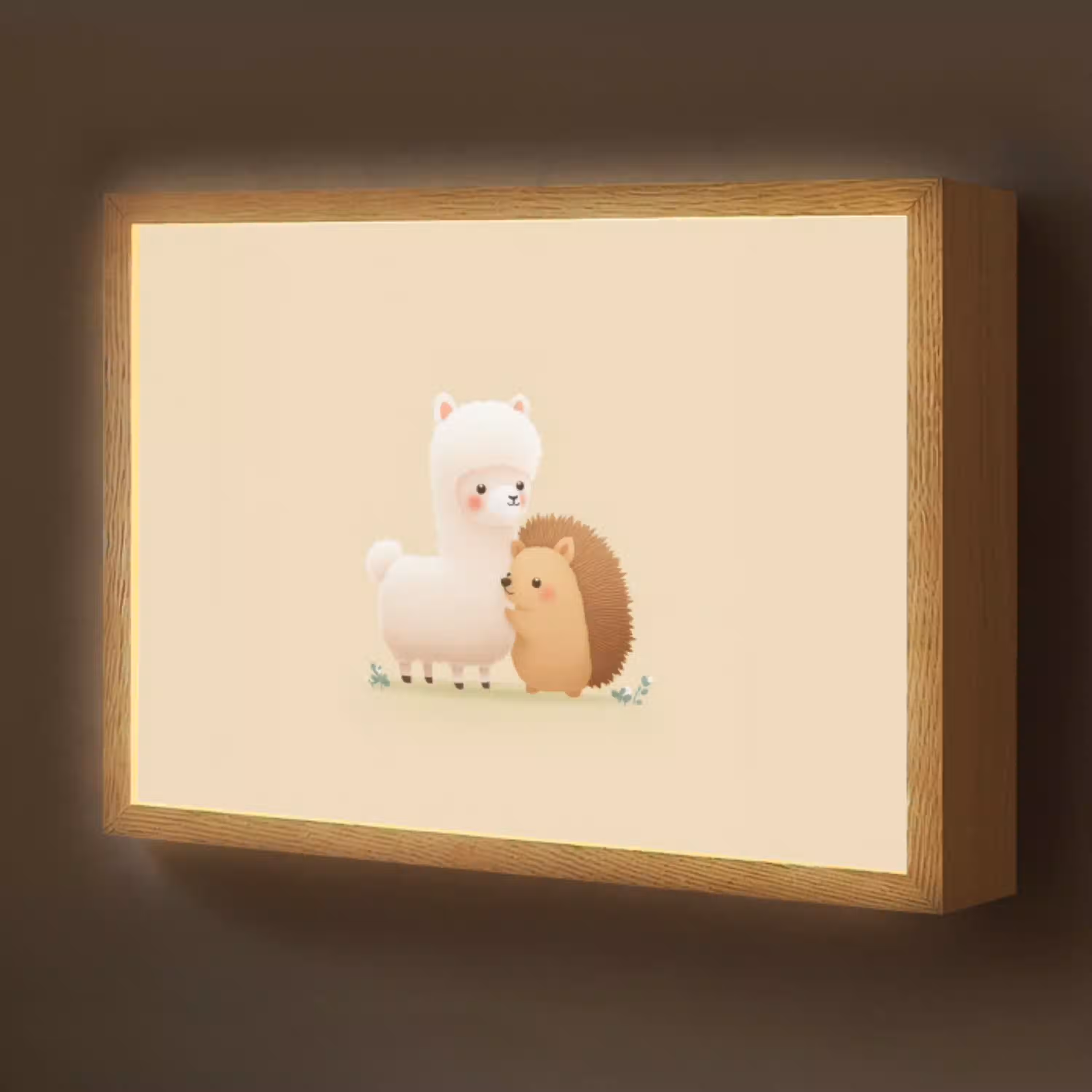Alpaca - Egel - Bruin - Knuffelen Light Box met batterij (Wandlamp kind) middel -z3d_website