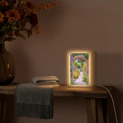 Doorkijk - Bloemen - Pad - Natuur Light Box met kabel (Wandlamp) klein -sfeer4