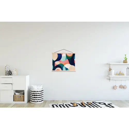 Abstract - Blauw - Roze textielposter latten blank klein -kinderkamer