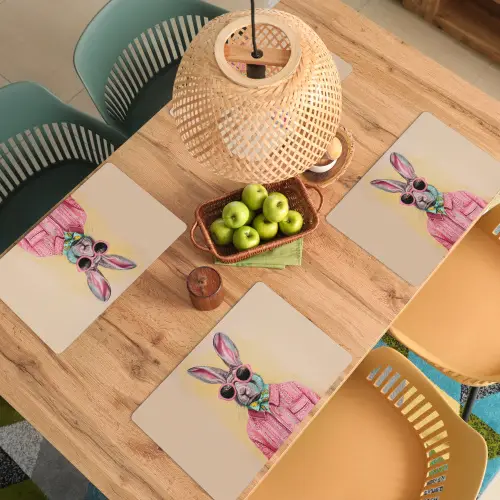 Grijs - Konijn - Blouse - Strik Placemat vinyl groot -zzsfeer5_Kitchenyeah-website