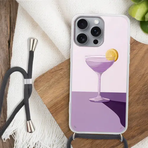 Cocktail - Paars - Minimalistisch - Citroen Hoesje iPhone 16 Pro Max met koord klein -sfeer4
