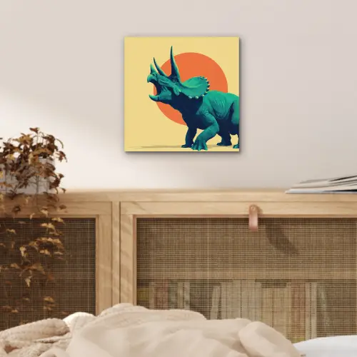 Triceratops - Cirkel - Oranje - Hoorns aluminium wit klein -sfeer3