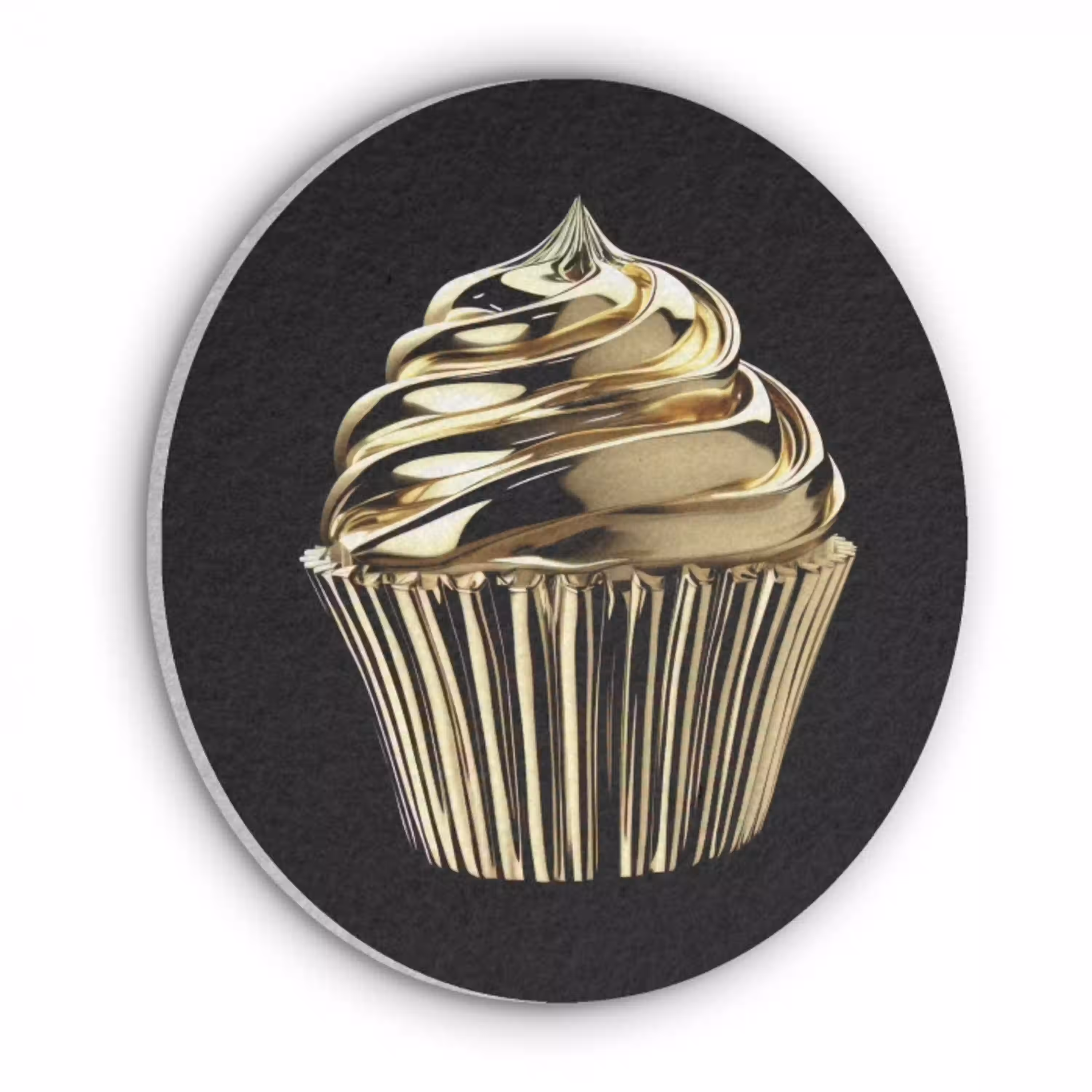 Cupcake - Eten - Goud - Zwart Akoestische PET Vilt - Rond klein -3d