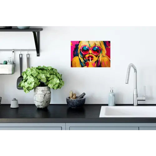 Zonnebril - Roze - Vrouw - Rietje Muursticker klein -keuken