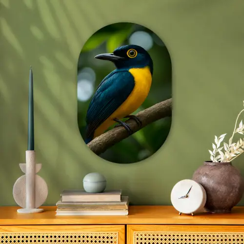 Vogel - Tak - Geel - Bladeren Wandcirkel Ovaal Forex klein -sfeer2