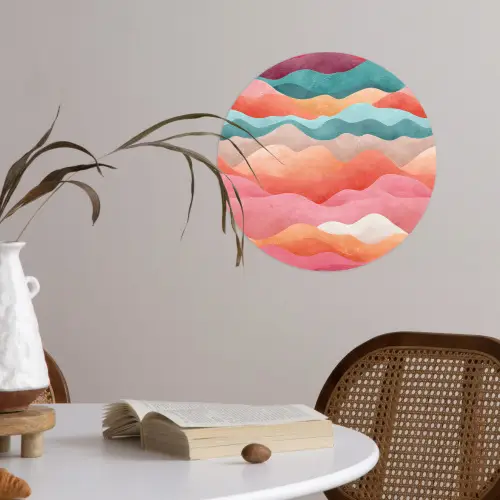 Golven - Kleurrijk - Abstract Wandcirkel behangsticker klein -sfeer3