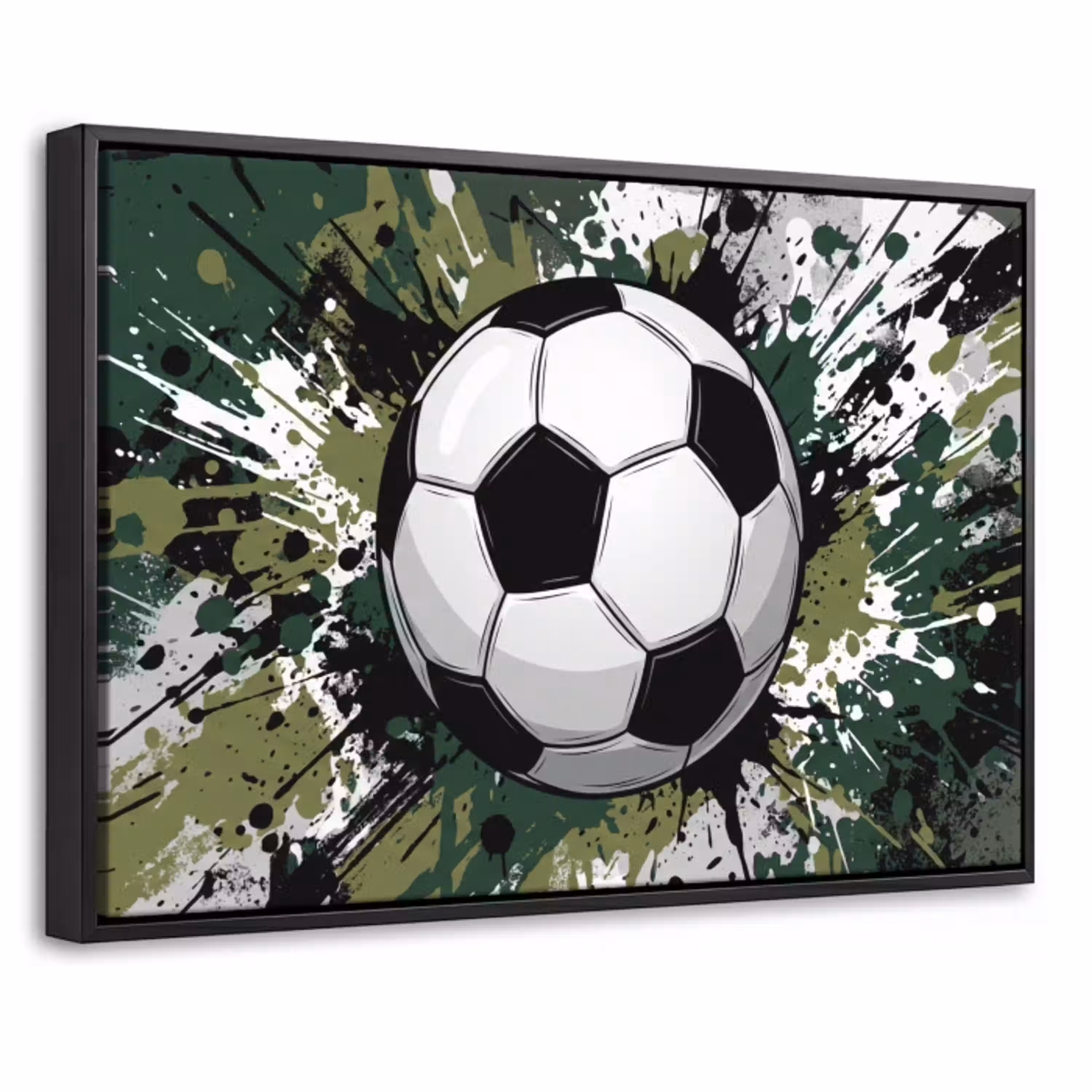 Voetbal - Verf - Spetters - Groen Canvas met baklijst klein -threedimensional_3d_global