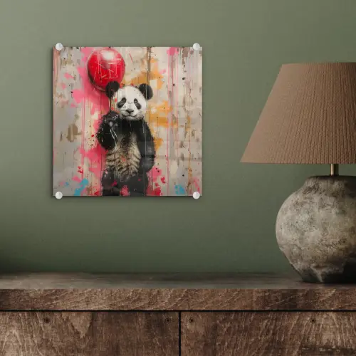 Graffiti - Panda - Ballon - Street art - Banksy plexiglas 5mm klein -sfeer3