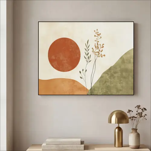 Zon - Abstract - Takken - Oranje Textielframe - compleet frame klein -sfeer2